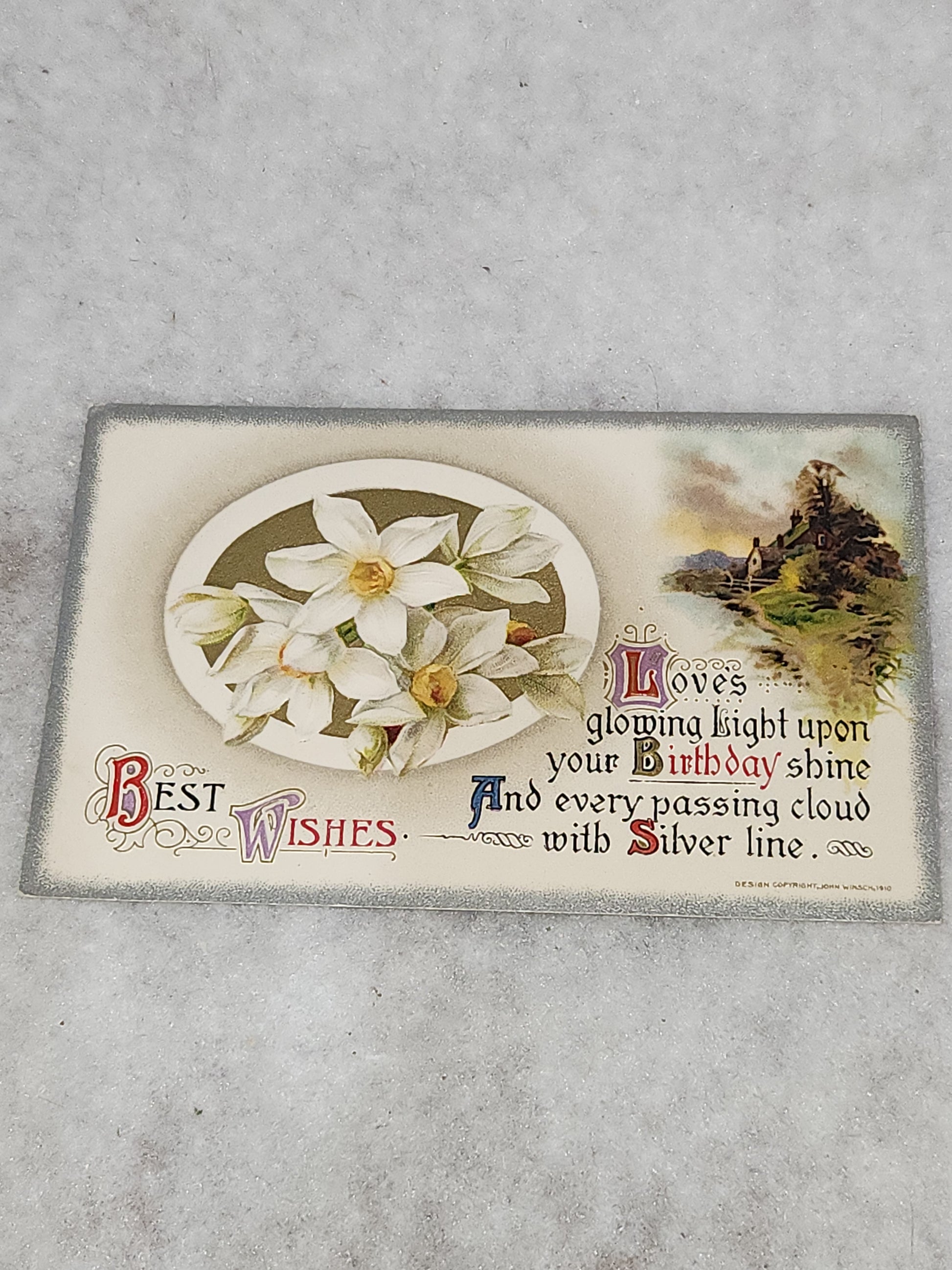 Antique Vintage Embossed Postcard Best Wishes Birthday Wishes Germany John Winsch 1912 pc67