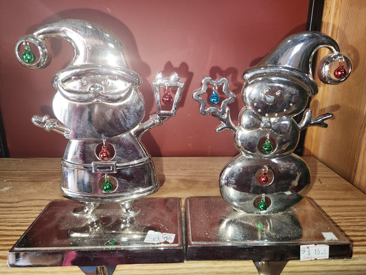 Stocking Holder Set of 2 Santa and Snowman metal sh1