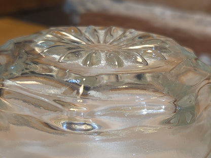 Vintage Clear Glass Square Canister with Sunburst Lid 6 1/4" square sj3