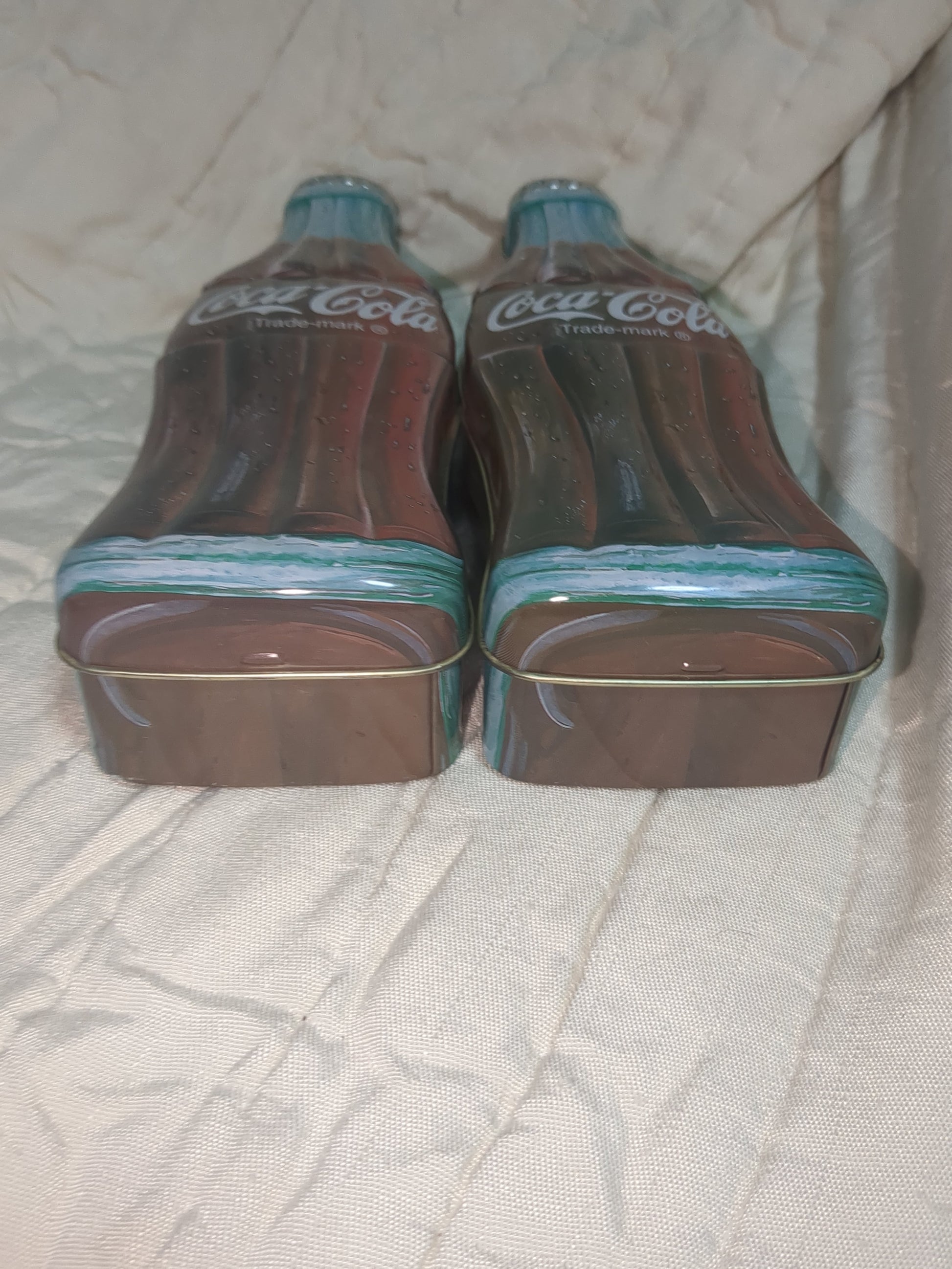 Vintage 1997 set of 2 Coca-Cola Coke Bottles Collectible Tin 11" cct9