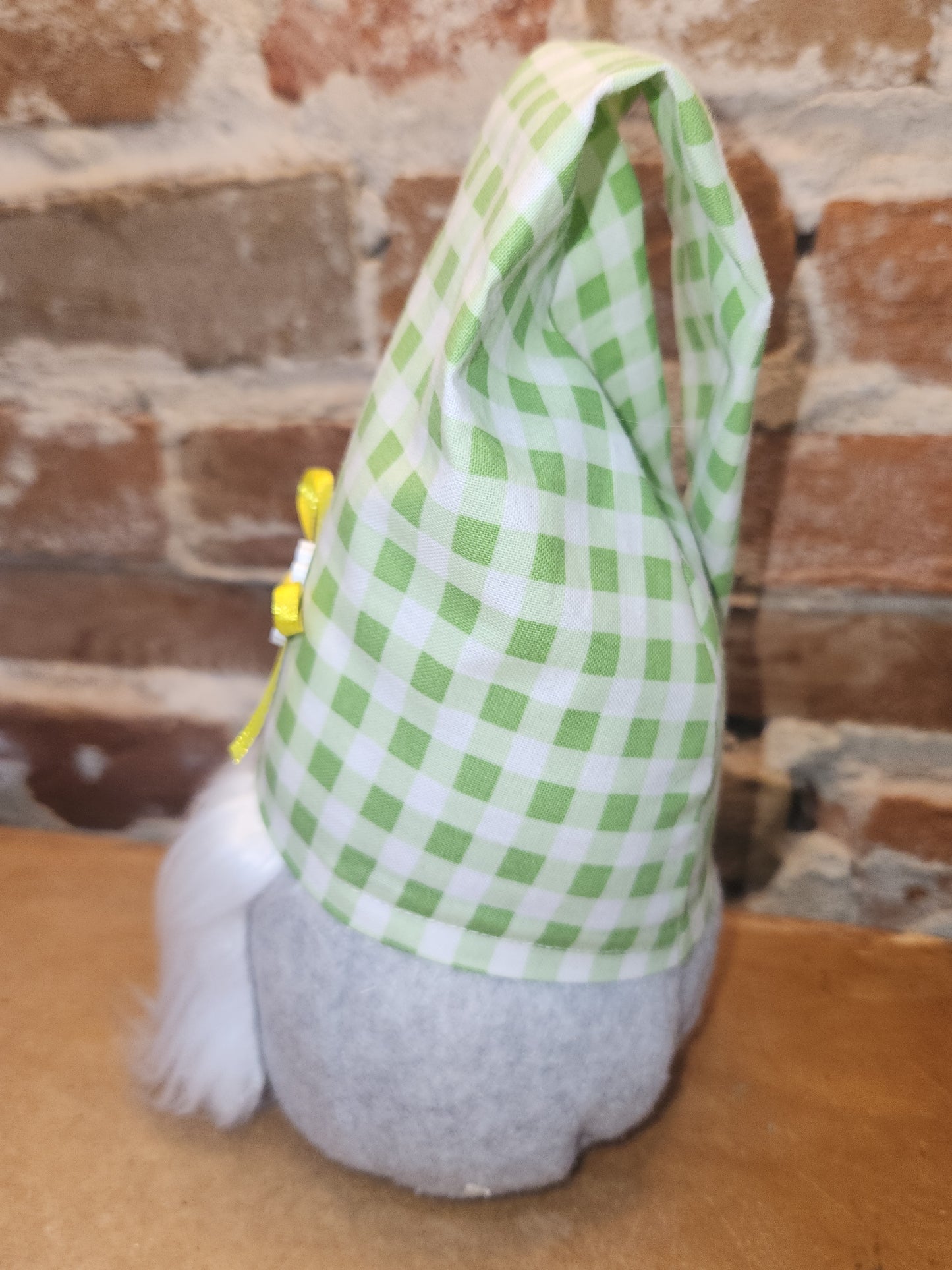8" Gnome Green Gingham Hat Grey Body gn8