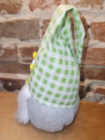 8" Gnome Green Gingham Hat Grey Body gn8