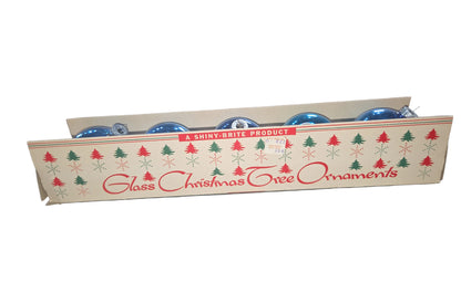 Vintage Shiny Brite Glass Christmas Ornaments Five 3" Blue Shades in Fanci-Pak Box As Is sb5