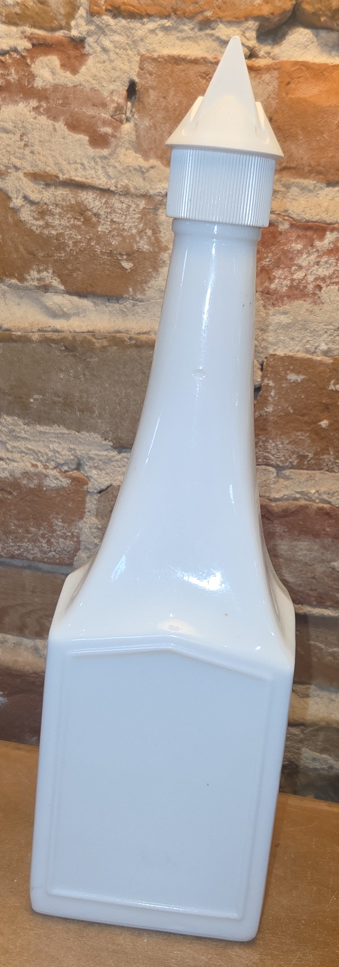 Vintage White Glass Liquor Bottle for Cheri-Suisse Chocolate Cherry Liquor vb11