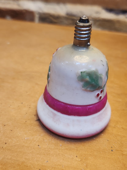 Vintage Bell Light Bulb Christmas Tree Ornament Holly Red Berries Pink Stripe LO1
