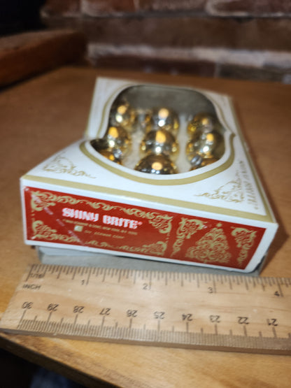 Box of Shiny Brite gold ornaments .98" 1" 25mm box of 12 bO03 box as is