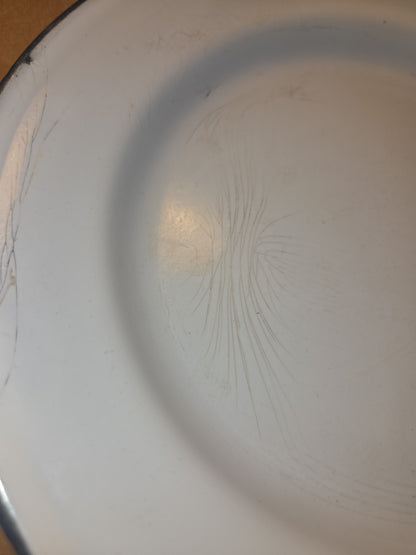 Vintage Set of 6 White Blue Enamel Plates AS IS ena91