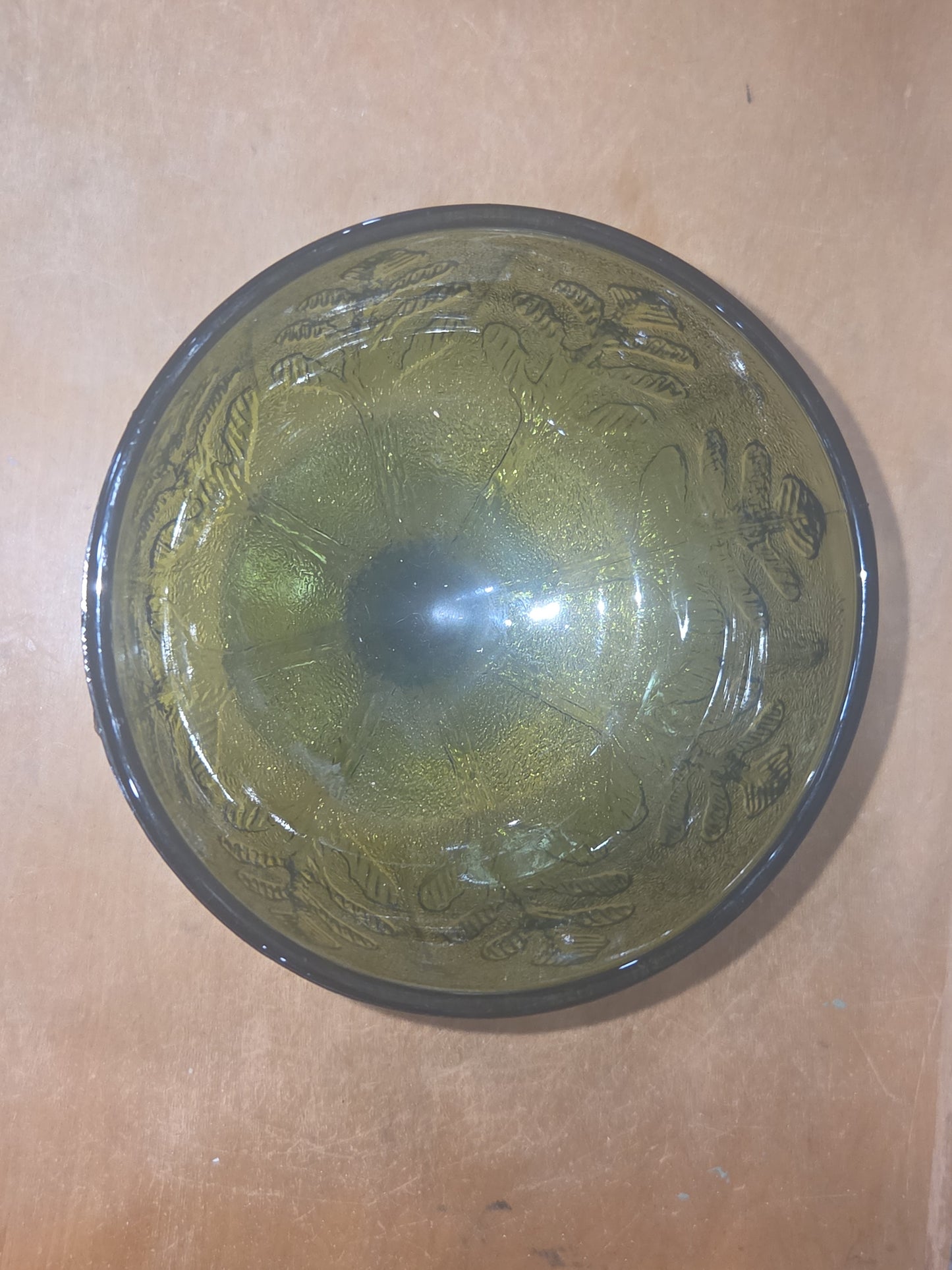 Vintage Vase FTD 1978 Green Glass Goblet Vase with Pedestal Floral Arranging Leaf Pattern Pl78