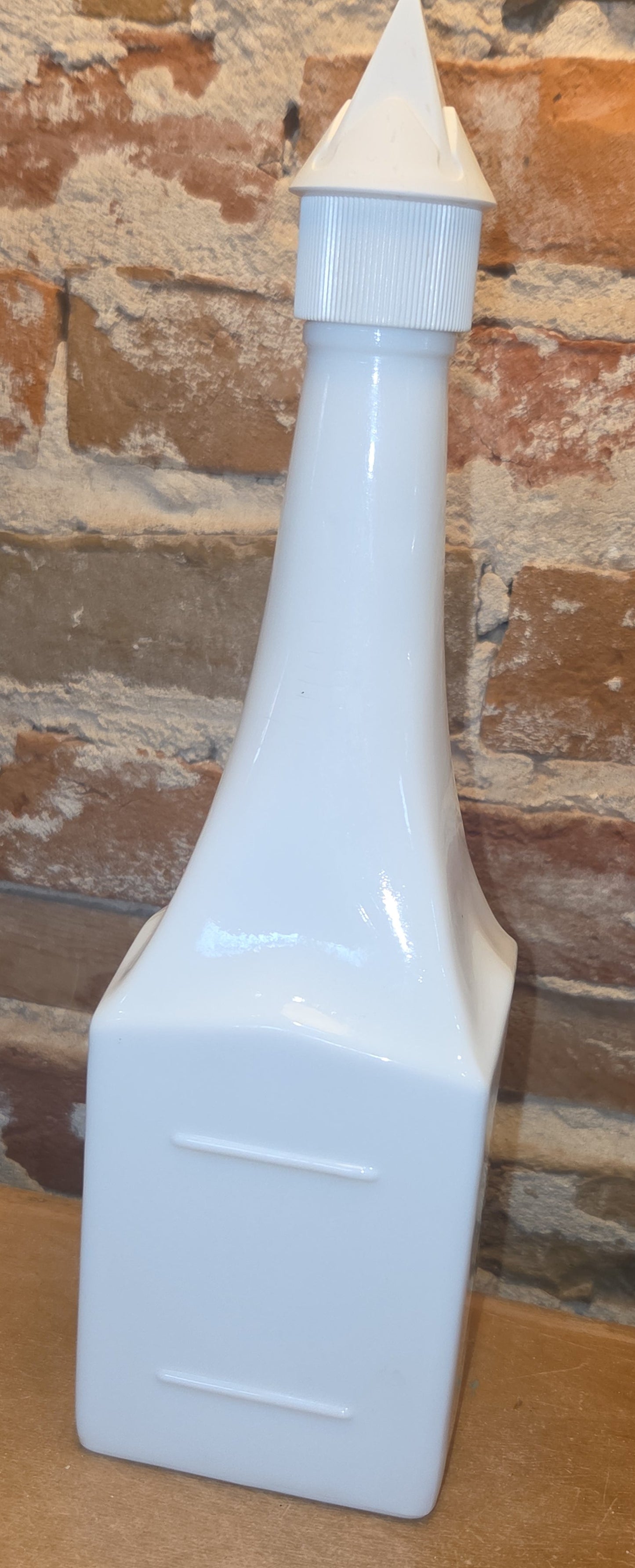 Vintage White Glass Liquor Bottle for Cheri-Suisse Chocolate Cherry Liquor vb11