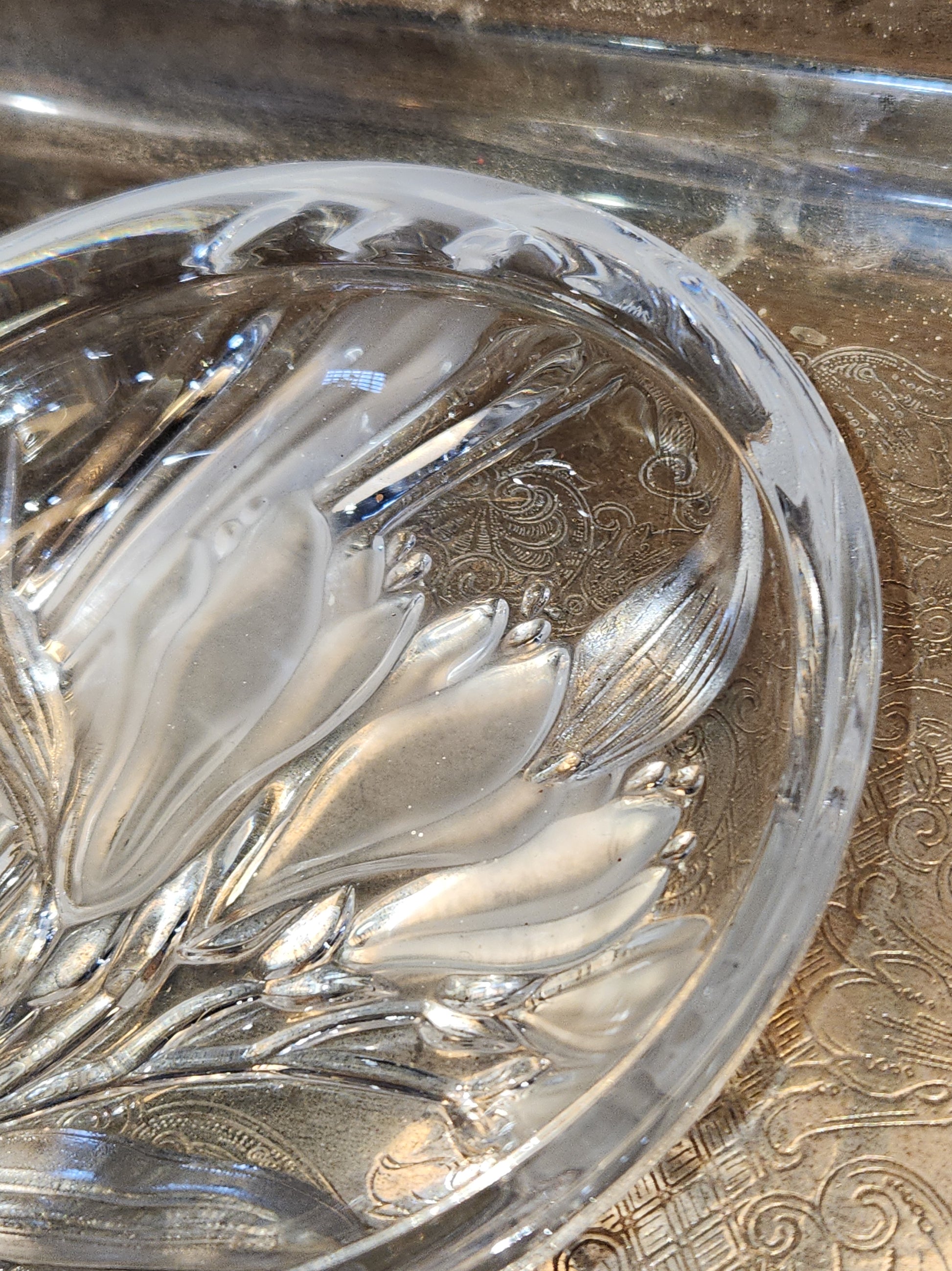 Vintage Mikasa Pressed Glass Parisian Iris Candy Dish Flowers Clear and Frosted gl08