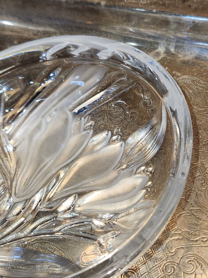 Vintage Mikasa Pressed Glass Parisian Iris Candy Dish Flowers Clear and Frosted gl08