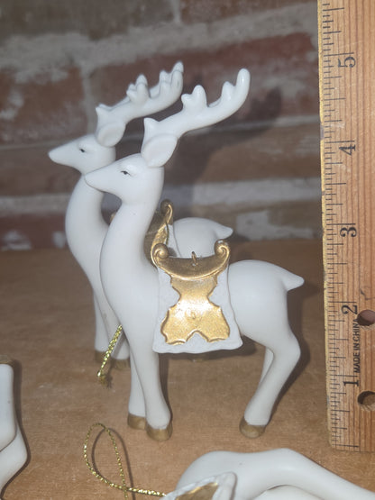 Vintage Living Quarters Bisque Porcelain Ornaments Deer White Gold Christmas Set of 4