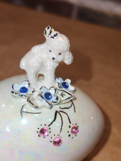 Vintage Porcelain Egg with 3D Lamb Butterfly Flowers and Leaves Gold Accents. Eg9