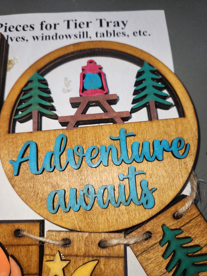 Tier Tray Decorations Handcrafted Camping Camper Adventure Campfire ttm1