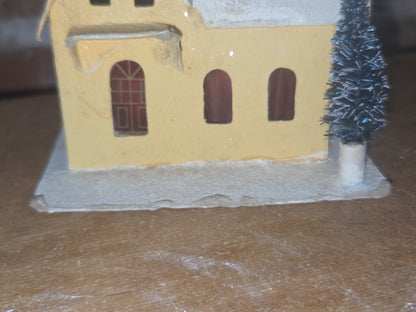 Vintage Putz Multiple Roofline House with Tree Made in Japan Yellow Read Description ptz2