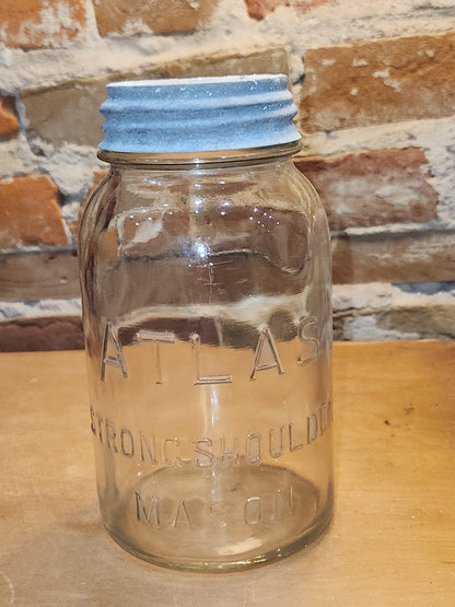 Atlas Strong Shoulder Mason Clear Glass Quart Jar with Atlas Zinc Lid jar1