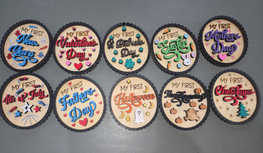 Baby's First Year Holiday Milestone Photo Prop Set of 10 Wooden bp2