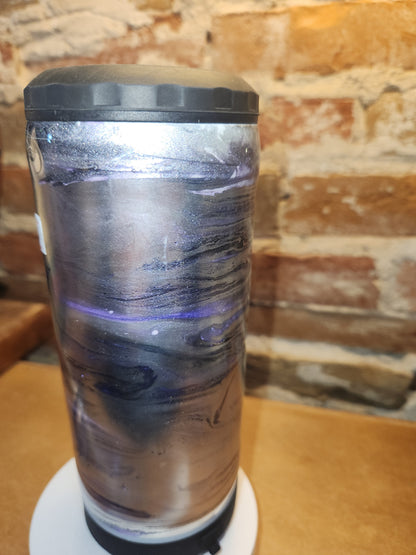 17 Oz Stainless Steel Insulated Tumbler with can cooler Top & Tumbler Top Silver Purple With Black, Rechargeable, Removeable Speaker sp10