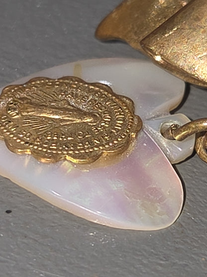 Vintage Pin Miraculous Medal Heart Mother of Pearl