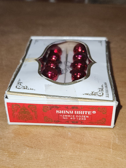 Vintage Shiny Brite 24 Red Mercury Glass Ball Feather Tree Ornaments 12mm Japan MCM  bo126