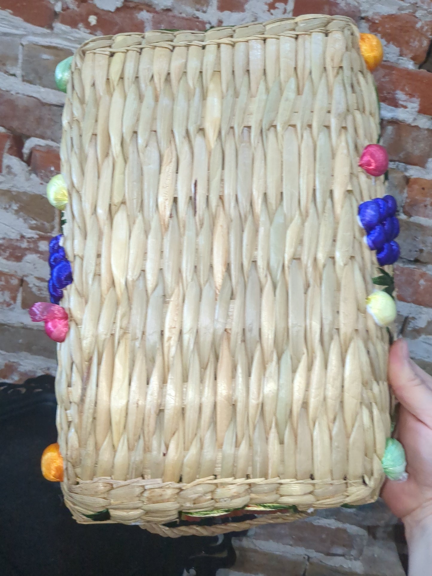 3 Vintage Boho Nesting Raffia Wicker Straw Lined Casserole Baskets, Tray Set 1970s or 1980s