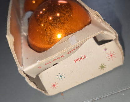 Vintage Shiny Brite Glass Christmas Ornaments Five 2" Orange Shades in Fanci-Pak Box As Is bo61