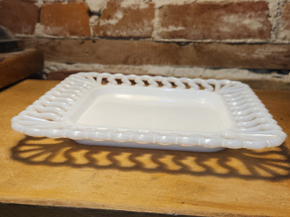 Vintage Westmoreland Milk Glass Square S Pattern Lattice Edge Plate mg121