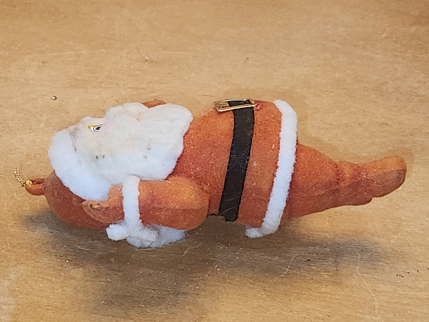 Vintage Flocked Santa CHEEKS GLOW under UV Once on a Pick for Foral Arrangement sf30