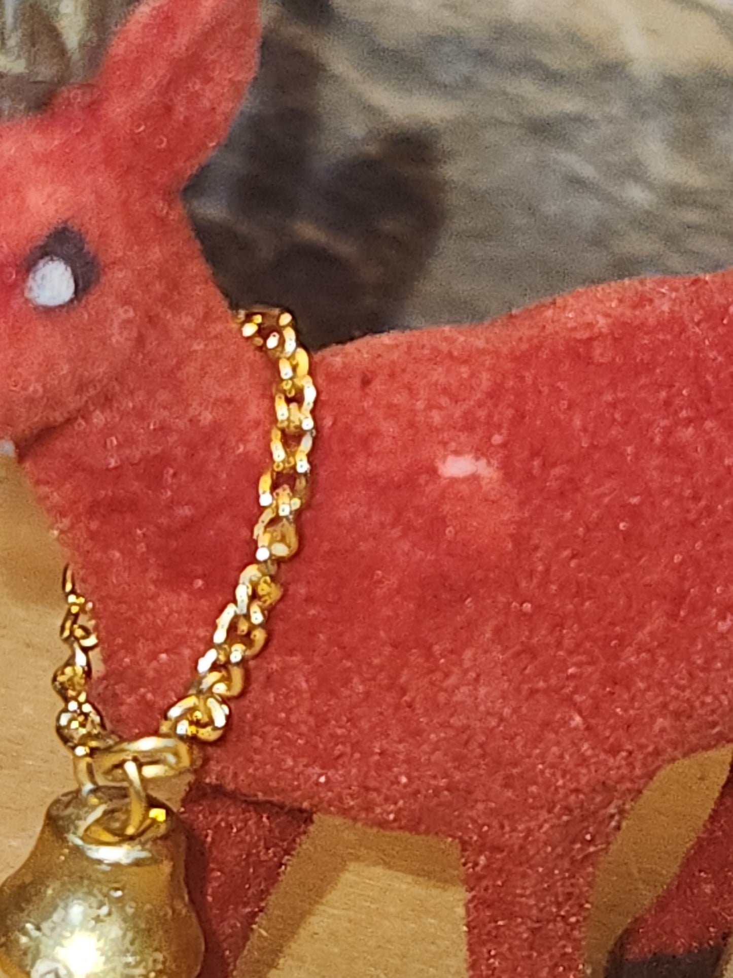 Vintage Red Flocked Deer Reindeer Set of 2 vd8