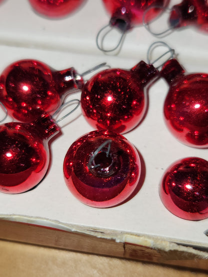 Vintage Shiny Brite 24 Red Mercury Glass Ball Feather Tree Ornaments 12mm Japan MCM  bo126