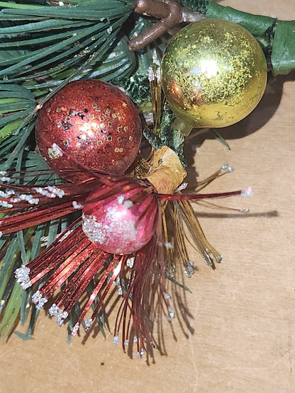 Vintage Christmas Pick with Mercury Glass Ornaments and Mercury Glass Starburt Ornaments cp1