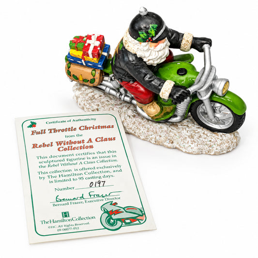 Vintage Christmas Rebel Without A Claus motorcycle Figurine "Full Throttle Christmas" Hamilton bikeR4