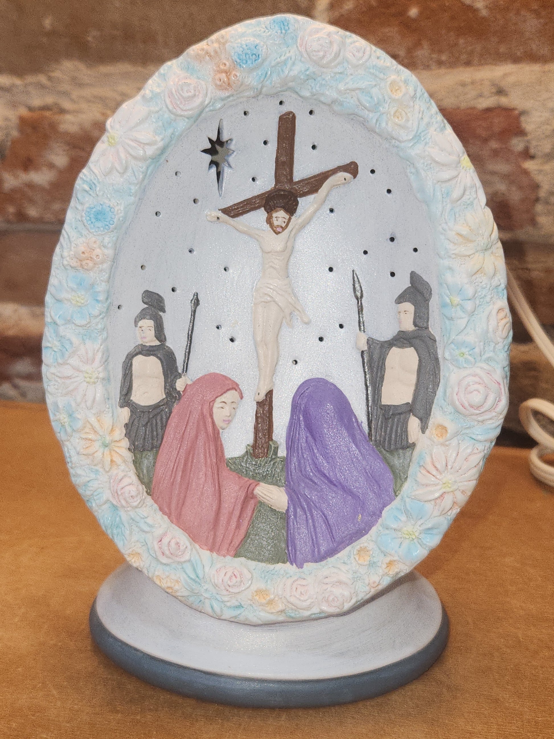 Jesus Crucifixion Oval Ceramic Hand Painted Light