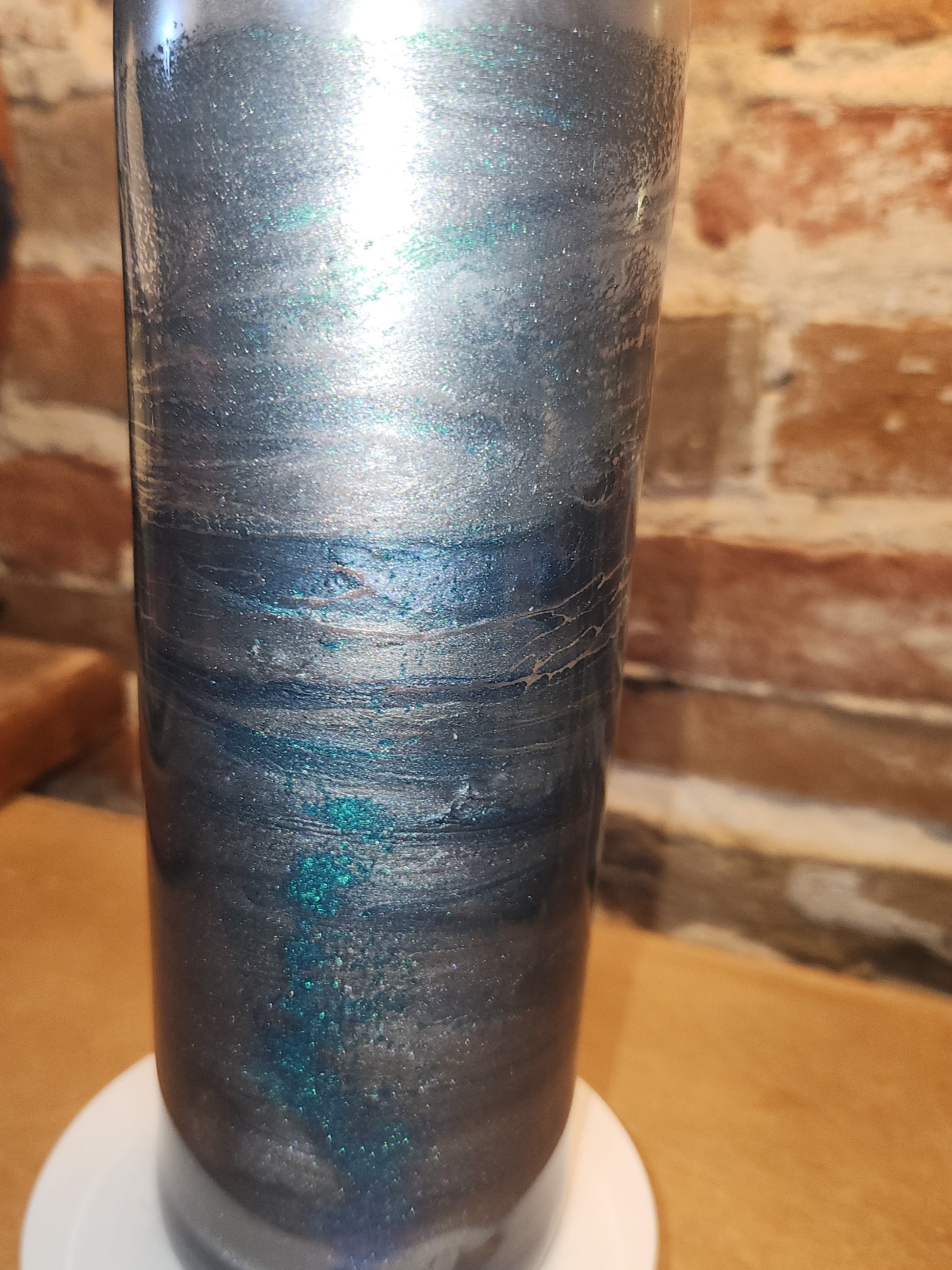 20 ounce stainless steel, Insulated, alcohol ink art Tumbler teal, Silver Blue AS IS CLEARANCE ai91