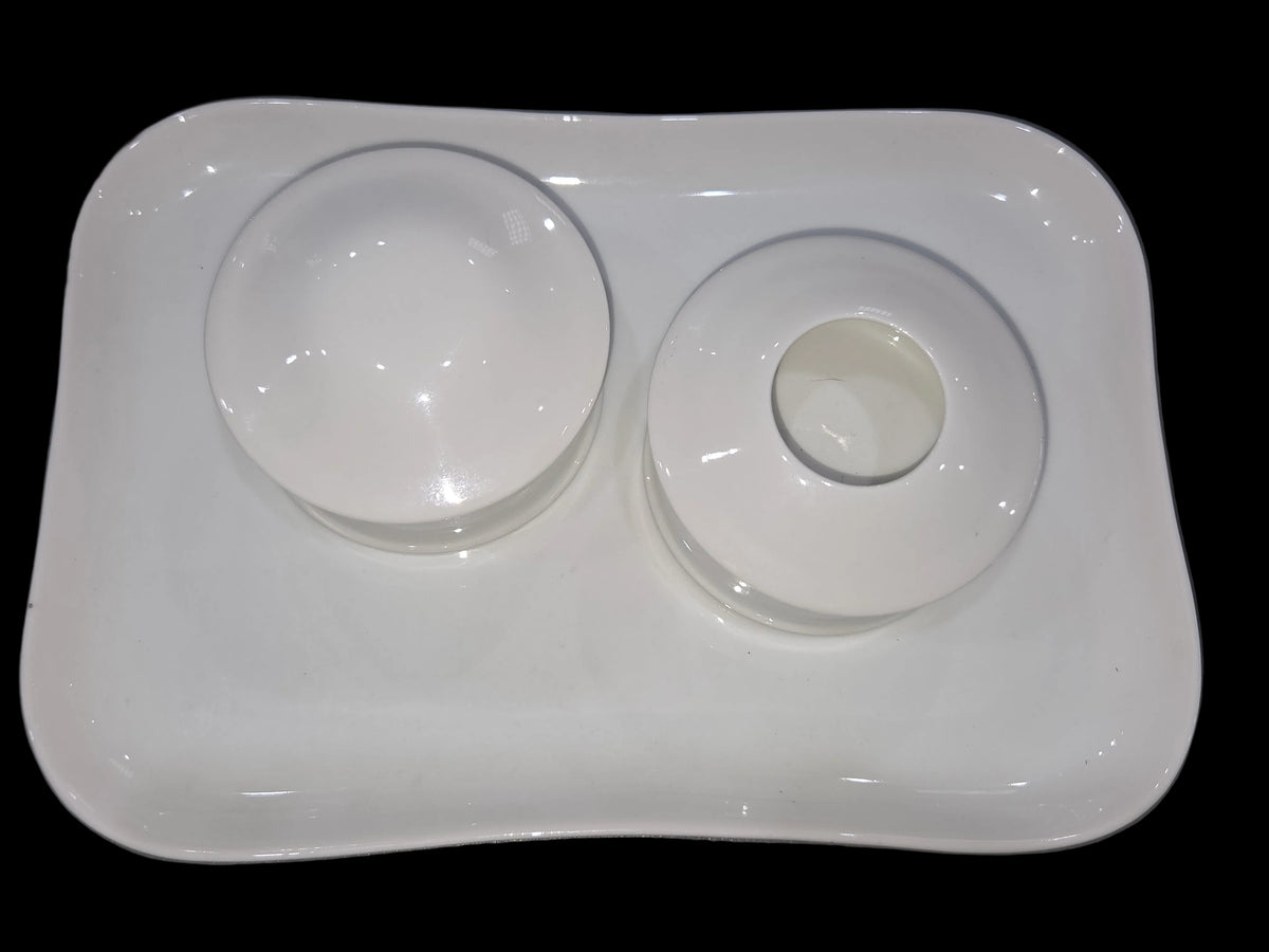 Vintage O. & E.G. Royal Austria White Porcelain Vanity Tray Hair Reciever Powder Jar vt7