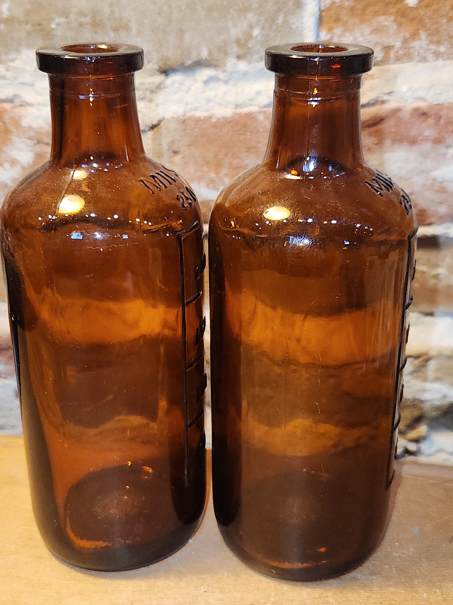 Vintage Medicine Bottles Amber Glass Set of 2 No lids vmb49