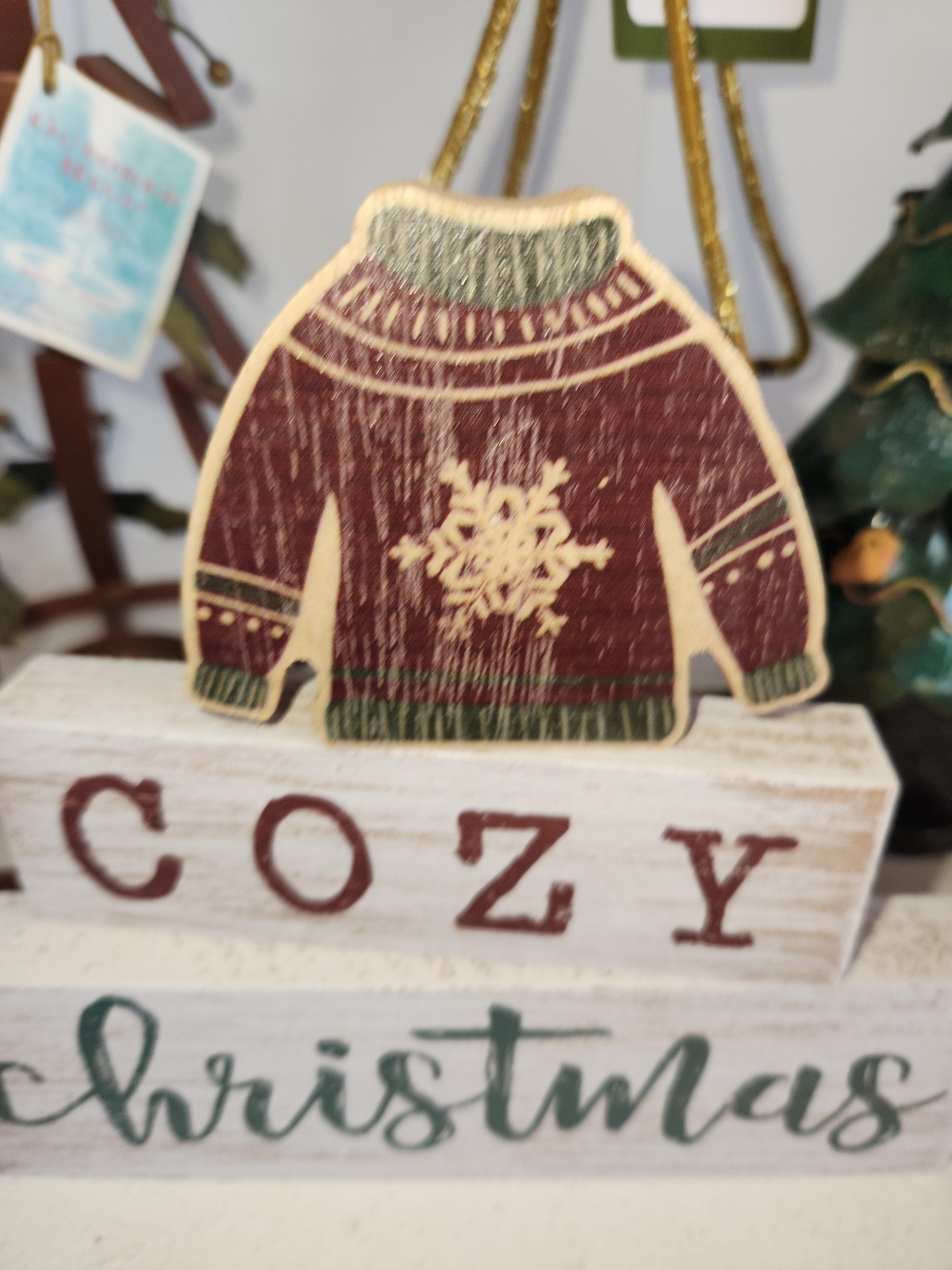 Cozy Christmas Sign Set of 3 with a Christmas Sweater.