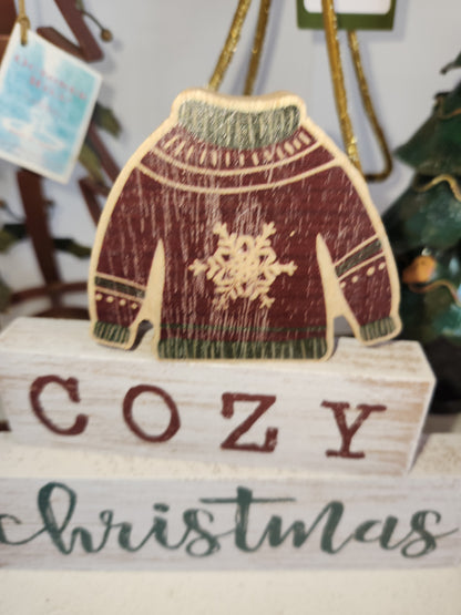 Cozy Christmas Sign Set of 3 with a Christmas Sweater.