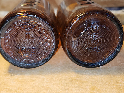 Vintage Medicine Bottles Amber Glass Set of 2 No lids vmb49