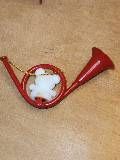 Vintage Avon Bear Ornaments Two Benches One Horn One Trumpet As IS No box