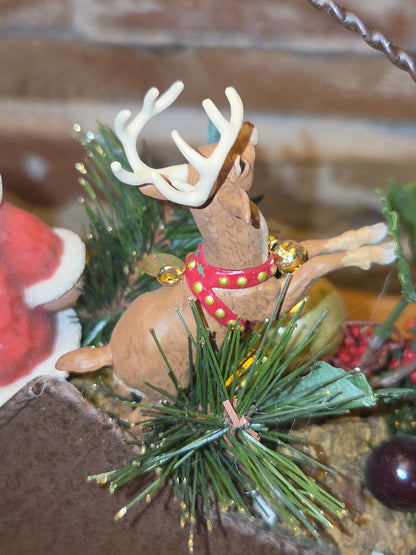 Assemblage with Vintage Reindeer and Santa in Star Hanger AS IS as7