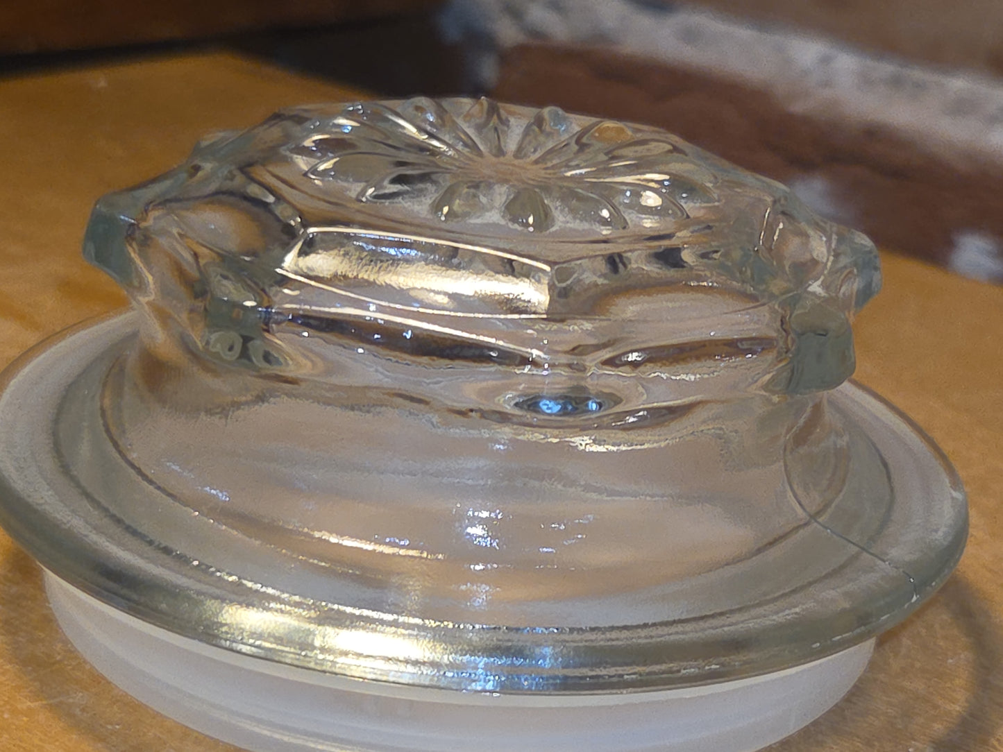 Vintage Clear Glass Square Canister with Sunburst Lid 6 1/4" square sj3