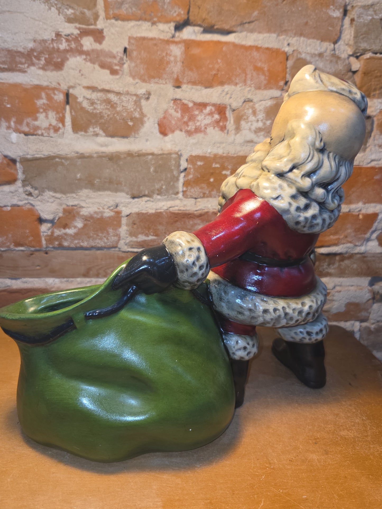 Vintage Royall Mold Ceramic Planter Santa Claus Bell Toy Bag