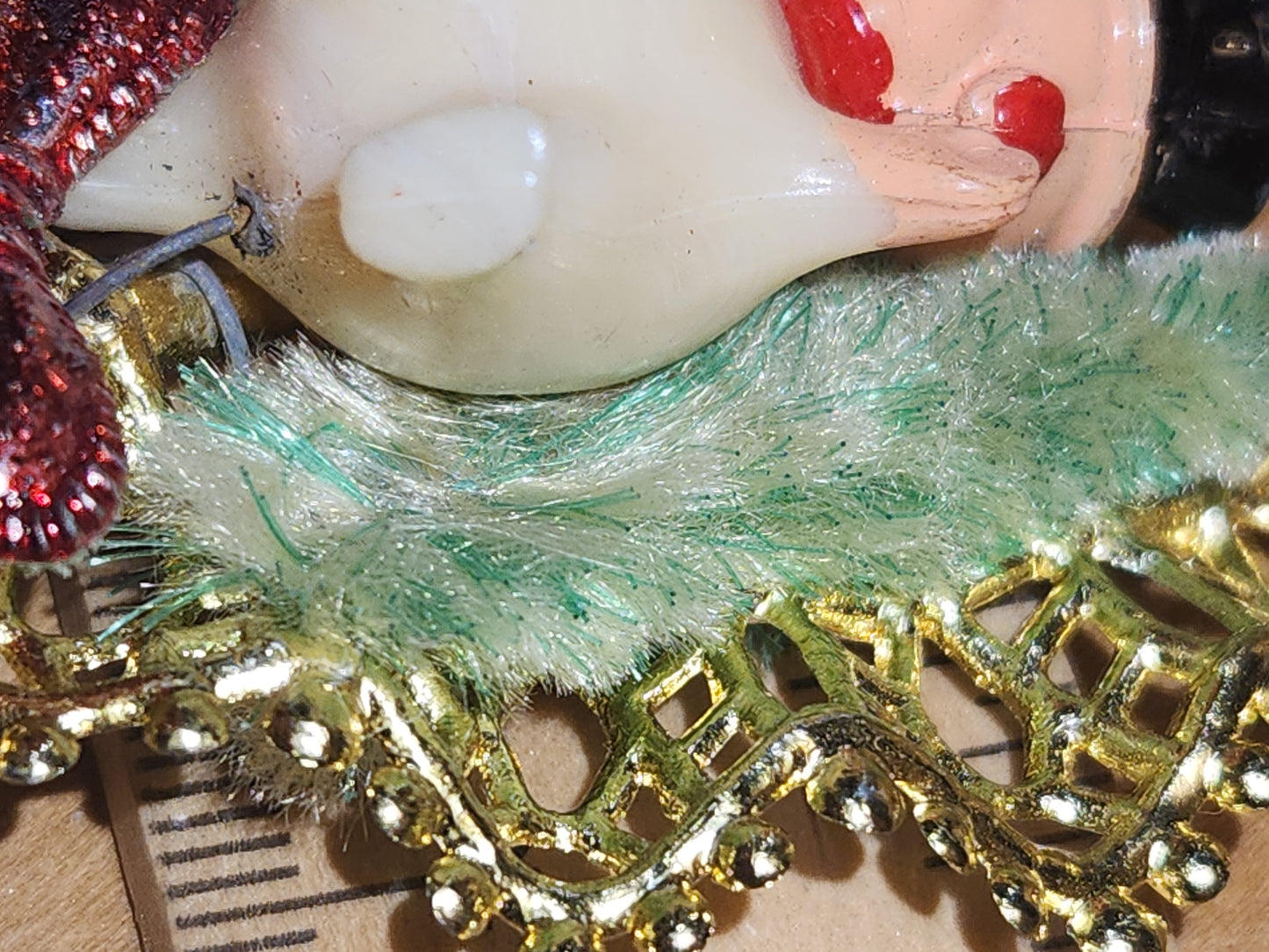 Vintage Commodore Ornament with Celluloid Snowman Chinelle Tree Plastic Bow sm17