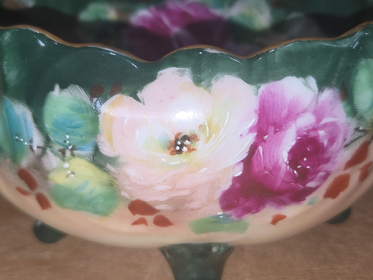 Vintage Porcelain Handpainted Footed Bowl and Footed Creamer sbc1