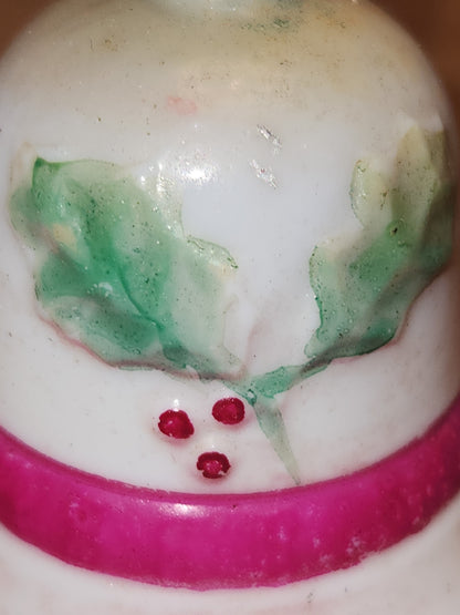 Vintage Bell Light Bulb Christmas Tree Ornament Holly Red Berries Pink Stripe LO1