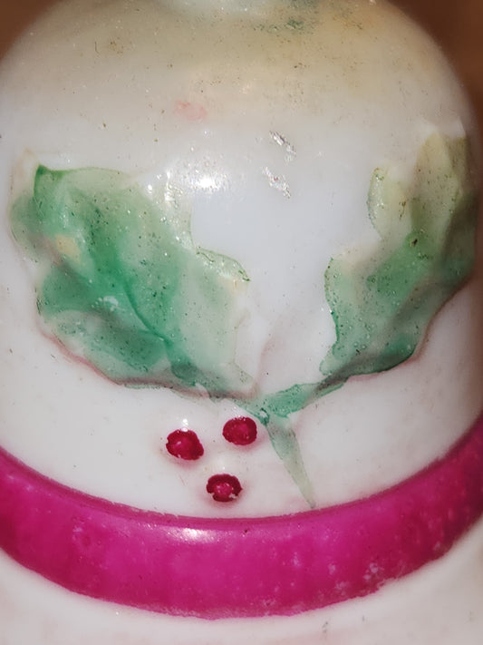 Vintage Bell Light Bulb Christmas Tree Ornament Holly Red Berries Pink Stripe LO1