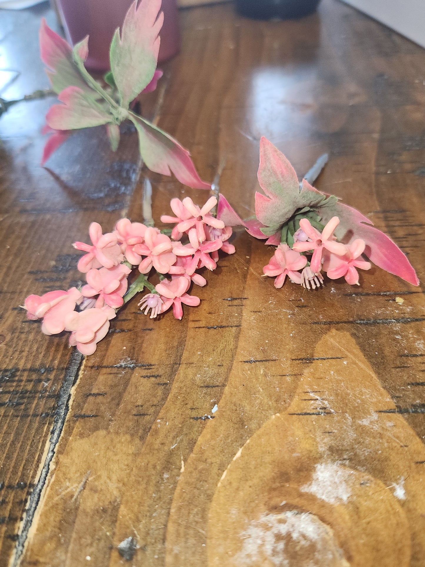 Vintage Plastic Flower Picks with Leaves for Crafting