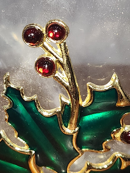 Fine Bohemian 24% Lead Crystal Vase with Jeweled Holly Leaf and Berries Czech Republic va3