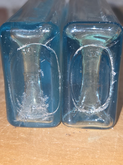 Vintage Medicine Bottles Cha H Fletcher Castoria Faint Blue Glass Set of 2 vmb43